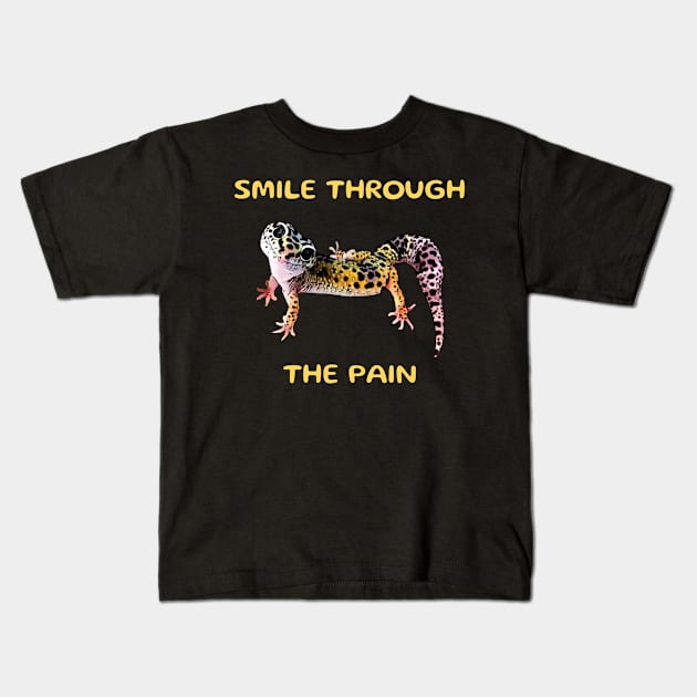 Leopard Gecko Smile Through the Pain Funny Pet Lizard Lover Kids T-Shirt by DrystalDesigns